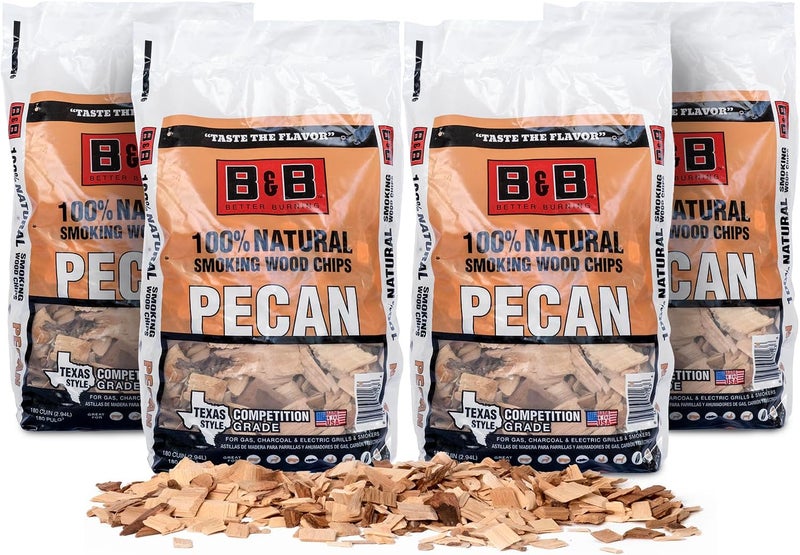 Shop Square BBQ Pecan Wood Chips for Smoker (4-Pack) 3 lb Total, 100% All-Natural Smoker Wood Chips for Electric Smoker, Charcoal & Gas Grills, and Campfires – Made in USA - Image 1